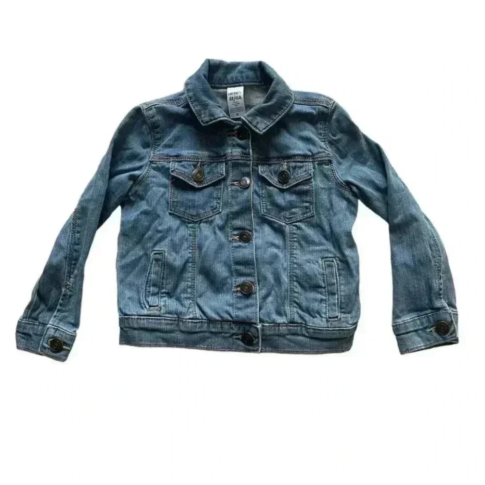 Carter’s Lightweight Denim Girls Jeans Trendy Pockets Jacket SZ 4T #1732